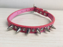Load image into Gallery viewer, Silver Spike &amp; Clear Crystal Faux Croc Collar
